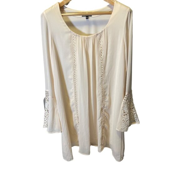 Sequin Hearts Off White Bone Lace Detail Bell Sleeve Scoop Neck Tunic Top Sz XL - Picture 1 of 9